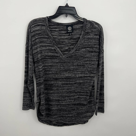 bobeau Sweaters - Bobeau Women's Black/Gray Space Dye V-Neck Long Sleeve Top Size S